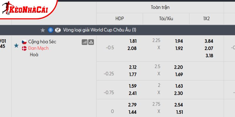 Tỷ lệ kèo Cộng hòa Séc vs Đan Mạch Tỷ lệ kèo Cộng hòa Séc vs Đan Mạch